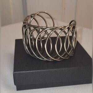 Silver-Tone Openwork Wide Cuff
Bracelet - Geometric Twisted Wire Design